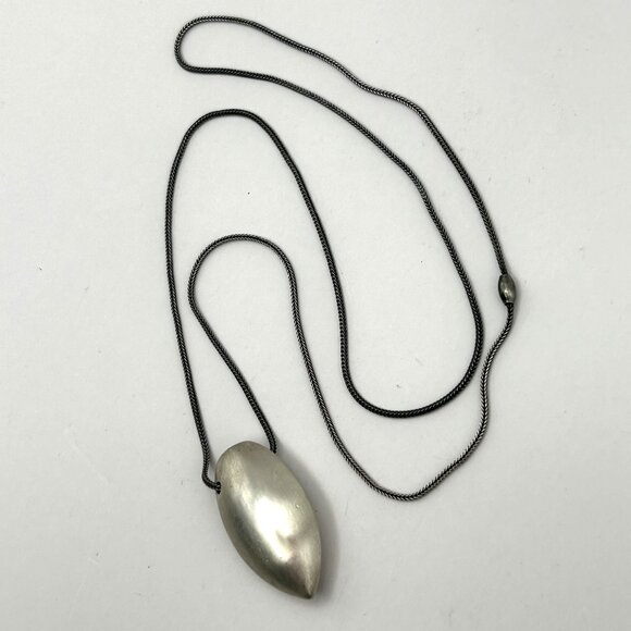 Vintage Sterling Silver 925 Modernist Teardrop Pendant Necklace 24in Snake Chain - Picture 1 of 12
